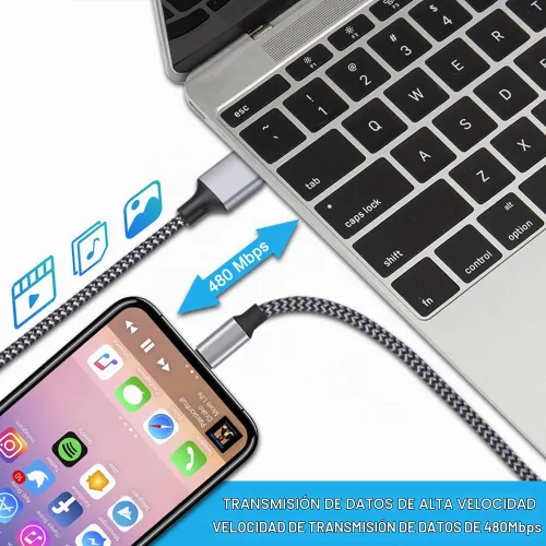 Vista 6 de TAKAGI para iPhone Cargador, [Certificado MFi] Cable Lightning 3PACK 6FT Cable de Carga USB Trenzado de Nylon de Alta Velocidad Compatible