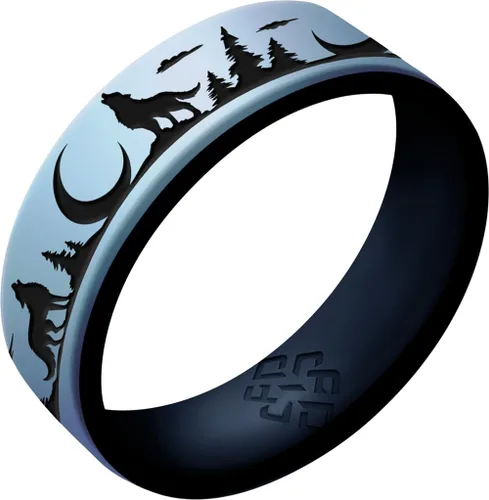 Vista 4 de Knot Theory Anillo de silicona Wolf para mujer, azul bebé, cielo azul, champán, arco iris, lavanda, blanco oro rosa de doble capa, transpirable Lobo