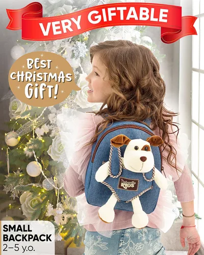 Vista 2 de Naturally KIDS Mochila pequeña con juguete de peluche de perro de peluche Mochila para niños pequeños para niños Juguetes para niños de 3 años