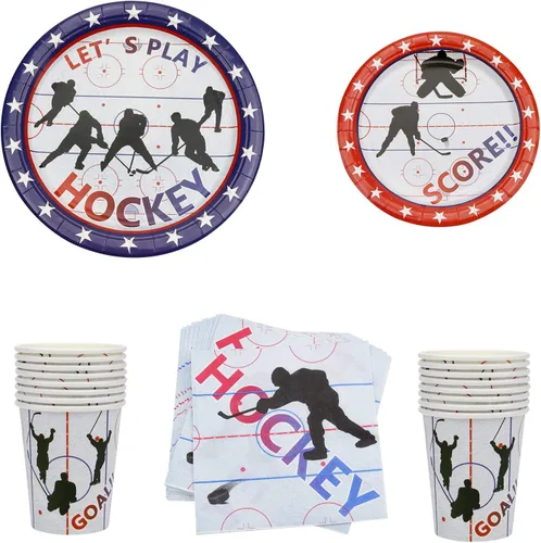 Vista 5 de Suministros para fiestas de hockey – Paquete de fiesta temática de hockey sobre hielo para fanáticos del hockey sobre hielo para el día de partido
