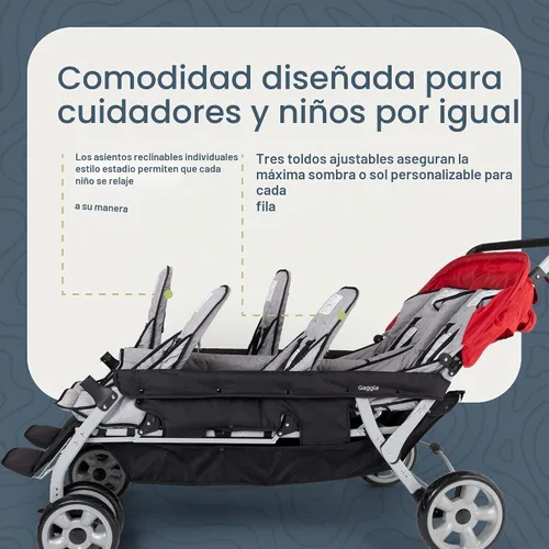 Vista 6 de Gaggle Jamboree - Cochecito plegable para niños de 6 asientos, color negro