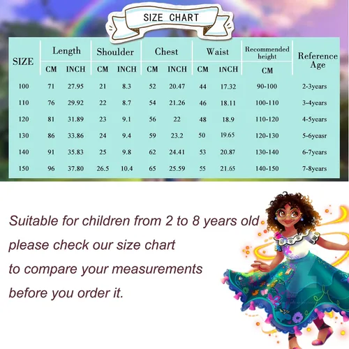 Vista 5 de Mirabel Costume Dress Encanto for kid Isabela Madrigal Dress Up Halloween Princess Cosplay for Child With Glasses Earrings