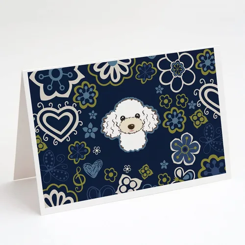Vista 37 de Caroline's Treasures BB5095GCA7P - Tarjetas de felicitación y sobres con diseño de flores azules y sabuesos afganos, paquete de 8 tarjetas en blanco