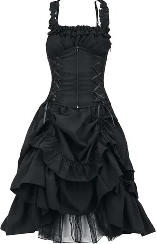 Vista 2 de anuyalue Disfraz de feria renacentista para mujer, vestido de encaje sin mangas, falda alta y baja, vestido gótico de Halloween para fiesta