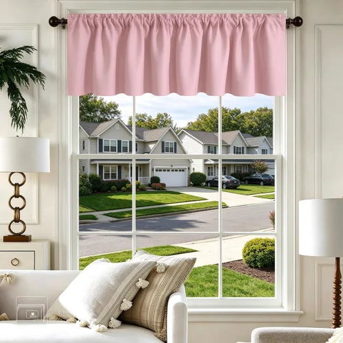 Vista 47 de Cenefa Beige Oscurecedora para Ventana, Cortina Corta con Bolsillo para Barra, Cenefa Primitiva para Sala de Estar, Baño, Guardería, Cocina, Ventana