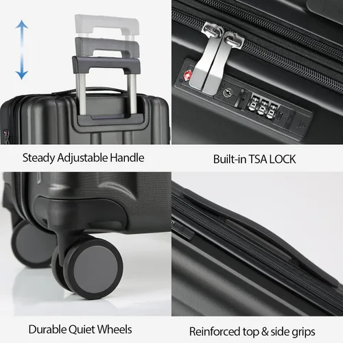 Vista 4 de KROSER Equipaje de mano con ruedas giratorias y cerradura TSA integrada, maleta duradera con ruedas, Negro
