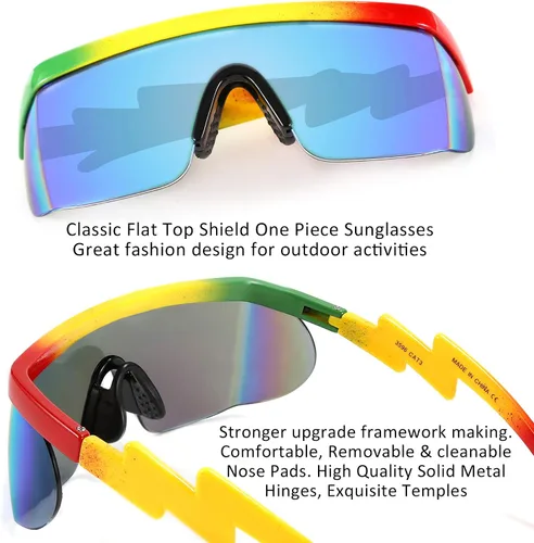 Vista 6 de FEISEDY De Gran Tamaño Espejo Escudo Deporte 80s Gafas De Esquí Gafas De Esquí Parte Superior Plana De Una Pieza Visera Futurista Mujeres Hombres