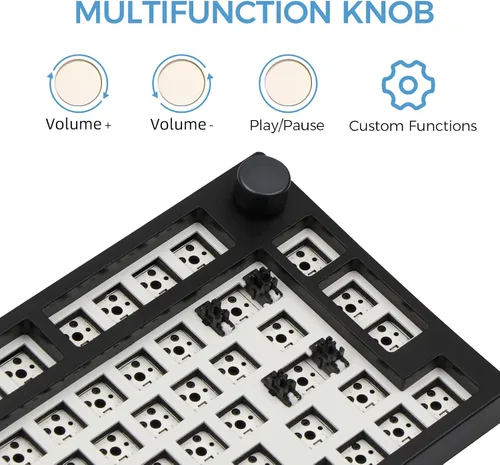 Vista 3 de EPOMAKER TH80 Pro 75% 80 teclas Hot Swap Kit de teclado mecánico para juegos con cable USB A en espiral mixto (negro)