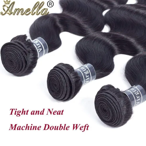 Vista 4 de Amella 3 paquetes de 3 mechones de cabello virgen brasileño ondulado (8, 10, 12 pulgadas), negro natural) 8A, 100% sin procesar, cabello humano