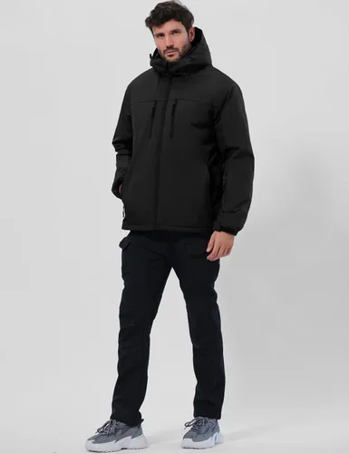 Vista 6 de GEMYSE Chaqueta de esquí para hombre, abrigos de invierno, chaqueta de nieve impermeable, parka cálida con capucha, impermeables con múltiples