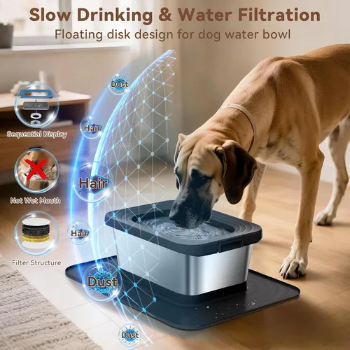 Vista 3 de Tazón de agua para perros de 10L sin derrames, 2.6 galones de acero inoxidable sin salpicaduras, tazón de agua grande para perros con alfombrilla