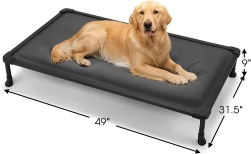 Vista 6 de Veehoo Cama elevada para perros a prueba de masticaciones, catre elevado duradero para mascotas con tapete impermeable relleno de algodón de Gris
