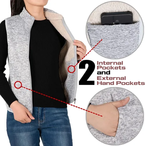 Vista 6 de Bonnorth Chaleco de forro polar con cremallera para mujer chaleco cálido con forro de sherpa y bolsillo