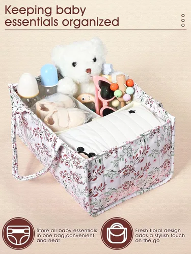 Vista 3 de Shinylin Organizador de pañales de 2 piezas para recién nacidos, regalos para nuevas madres, elegante cesta de pañales marrón, margaritas pastorales