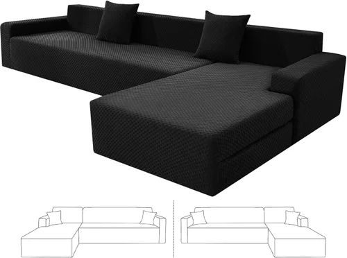 Vista 24 de ZNSAYOTX Fundas para sofá modular, fundas elásticas de jacquard con parte inferior elástica para sofá modular en forma de L, 2 protectores de sofá