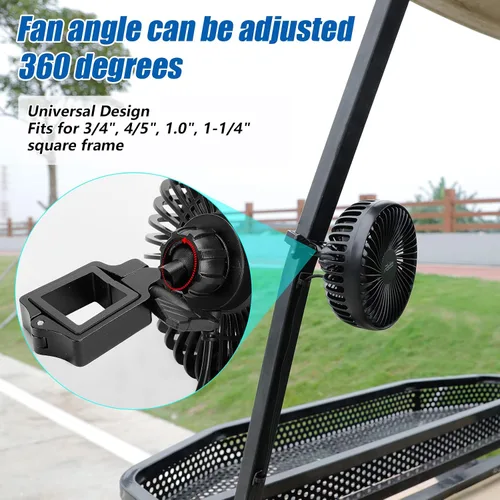 Vista 4 de Roykaw Ventilador de carrito de golf, entrada USB portátil compatible con EZGO Club Car Yamaha, 3 ajustes de velocidad, rotación de 360 grados