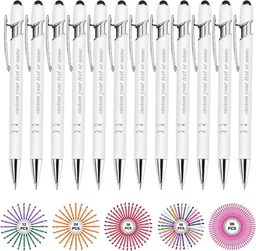Vista 30 de Bolígrafos personalizados con nombre a granel, juego de bolígrafos personalizados, lápiz capacitivo grabado, logotipo, texto, regalo para negocios