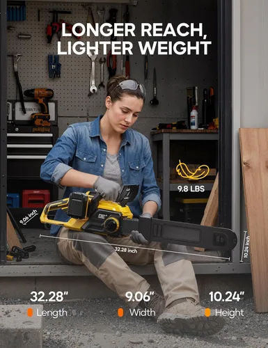 Vista 6 de DeForce Motosierra Eléctrica Inalámbrica de 16" 40V, para Baterías DeWalt 20V Max, Motosierra a Batería sin Escobillas, con Engrasador Automático