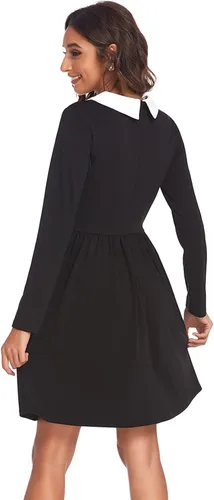 Vista 5 de POGTMM Womens Halloween Costume Dress Long Sleeve Black Dress Addmans Family Collar Dress