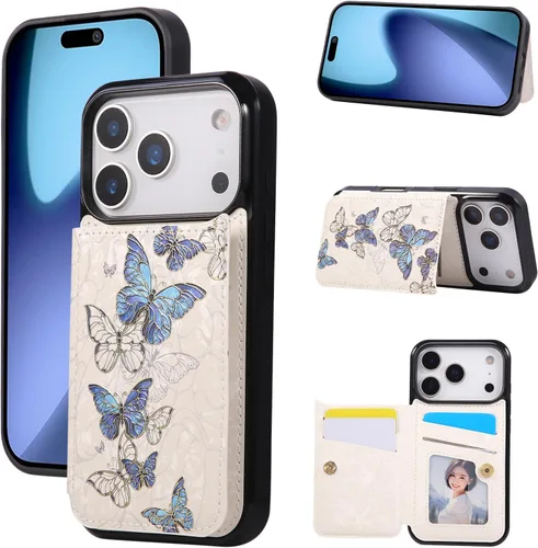 Vista 59 de UEEBAI Funda tipo cartera para iPhone 13 con tarjeteros, piel sintética, diseño floral, función atril, bloqueo RFID, doble cierre magnético, funda