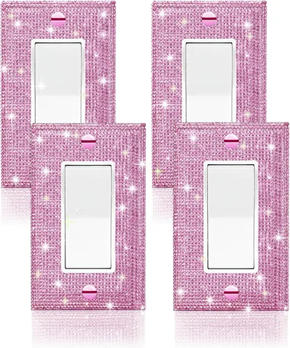Vista 23 de 4 piezas de placa de pared rosa plateado brillante cubierta decorativa interruptor de luz cubierta de interruptor de palanca única diamantes