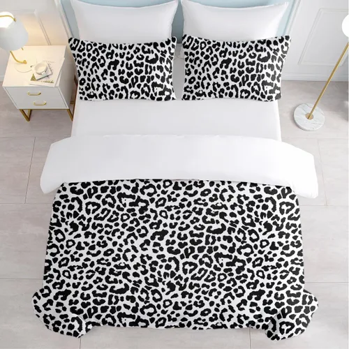 Vista 3 de Juego de funda de edredón con estampado de leopardo, tamaño King, suave, de lujo, suave, con guepardo, para niñas, estilo moderno, bohemio