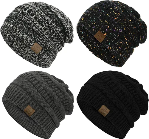 Vista 15 de Durio - Gorros de punto para mujer - Gorros holgados unisex, cálidos para invierno, suaves, transpirables y acogedores, con puño elástico de punto