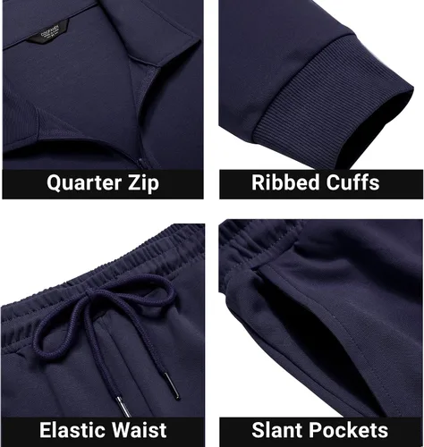Vista 5 de COOFANDY Conjunto deportivo deportivo de 2 piezas para hombre, con cremallera de un cuarto