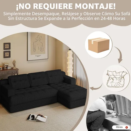 Vista 3 de Sofá deshuesado, sofá modular sin hueso con asiento profundo y diván para espacios pequeños, sofá tapizado en la nube, sofás seccionales sin hueso