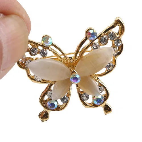 Vista 3 de JUNYY Broche de mariposa de cristal de diamantes de imitación para mujer elegante bufanda de insectos accesorios de ropa dorado 03527 onzas