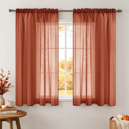 Vista 19 de MIULEE Cortinas semitransparentes con textura de lino naranja quemado de otoño 54W×54L Cocina