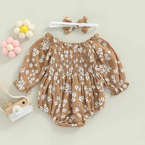 Vista 2 de JLKGICF Mameluco floral para bebé recién nacido, con tirantes delgados, de una pieza, pantalones cortos, ropa general de verano
