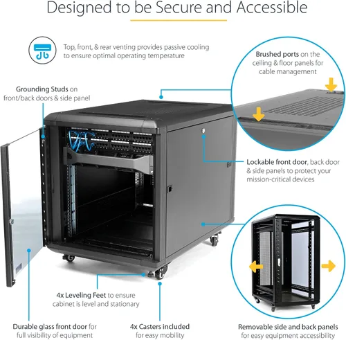 Vista 3 de StarTech.com Armario de Bastidor de Servidor de 4 Postes 12U, Gabinete de Bastidor de Datos de 19" para Equipo de TI / Red, con Rieles de Montaje