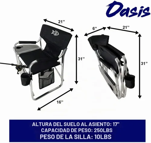 Vista 3 de Oasis Premium Director - Silla de pesca con soporte para caña, silla plegable de aluminio