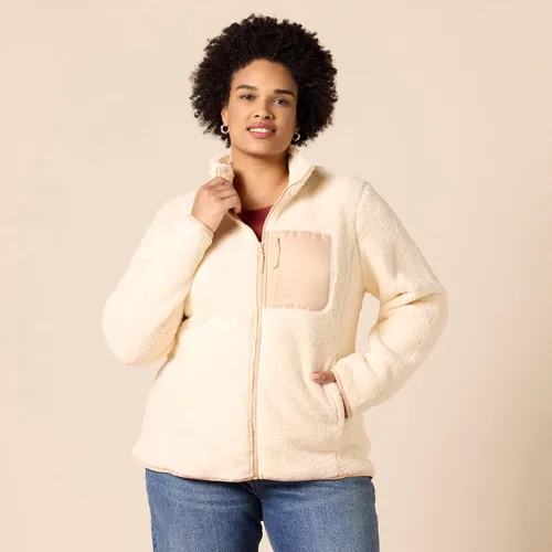 Vista 6 de Tienda Essentials - Chaqueta de forro polar sherpa, de manga larga con cremallera completa, para mujer