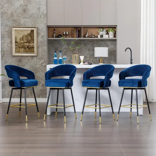 Vista 5 de Taburetes de bar giratorios con taburetes de altura de barra trasera, taburetes de cocina de 40 pulgadas, color azul