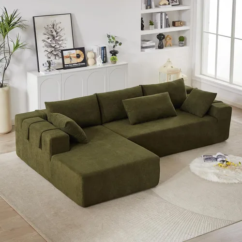 Vista 12 de Sofá modular de 108 pulgadas, sofá modular convertible para sala de estar y dormitorio, moderno juego de sofá modular tapizado de felpilla, sofás