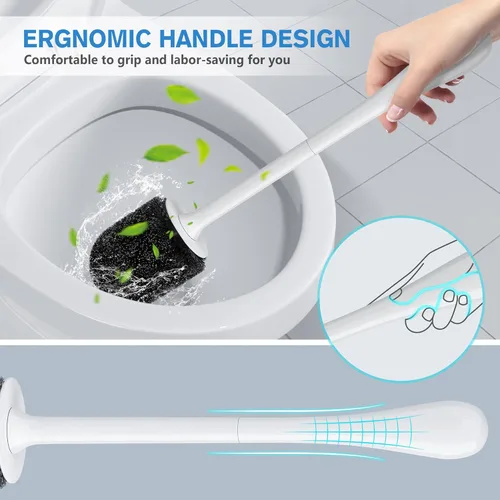 Vista 3 de Juego de 2 cepillos de inodoro con soporte ventilado y mango largo ergonómico, cerdas duraderas para limpieza de baño (blanco)