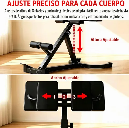 Vista 4 de ComMax Roman Chair Back Hyperextension Bench Adjustable Back Exercise Machine Home Gym Workout Equipment for Abs and Glute Negro