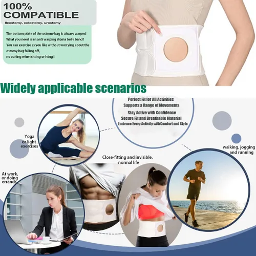 Vista 5 de Cinturón de soporte para ostomía, ajustable para prevenir hernia parastomal para hombres y mujeres Cinturón de soporte abdominal postoperatorio