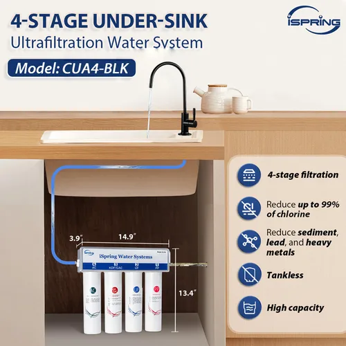 Vista 6 de iSpring CUA4-BLK - Sistema de filtro de agua para debajo del fregadero, filtro de agua de ultrafiltración de 4 etapas sin tanque de alta capacidad