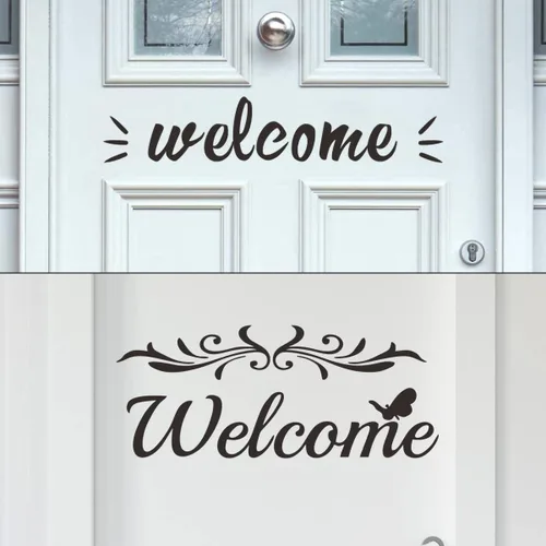 Vista 2 de 2 hojas de calcomanías de bienvenida – Calcomanías de vinilo para puerta delantera, cartas de bienvenida, entrada, oficina, dormitorio y puertas