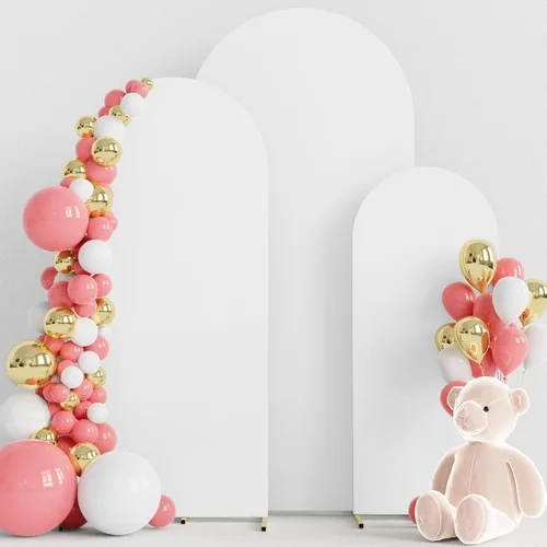 Vista 17 de Wokceer - Juego de 3 fundas de arco para telón de fondo, color beige 6FT,5FT,4FT Spandex Fitted Balloon Arch Cover Round Top Chiara Backdrop Cover