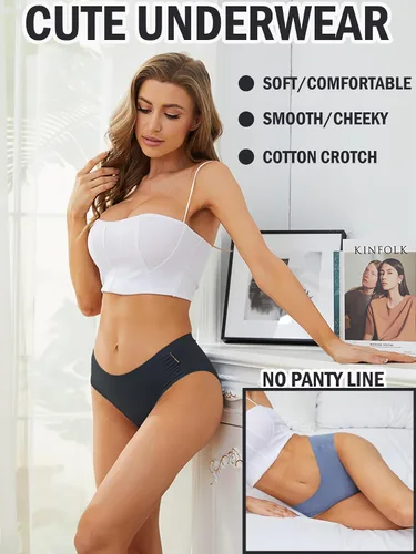 Vista 4 de Ropa interior sin costuras para mujer, hipster, transpirable, elástica, no se ve, paquete de 5