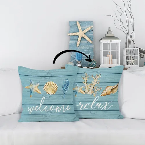 Vista 7 de HIWX Fundas de almohada costeras, fundas de almohada costeras, fundas de almohada decorativas de playa náutica, almohadas náuticas, decoración Blue1