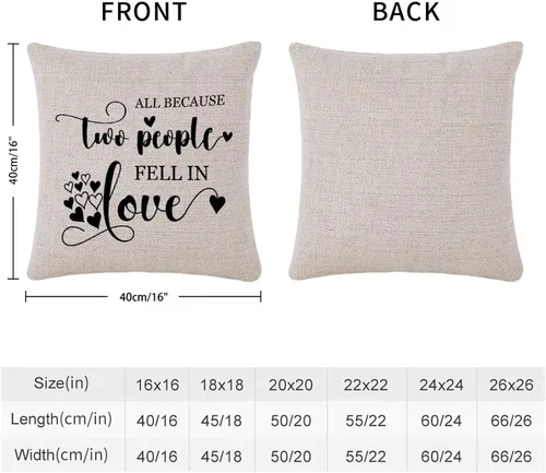 Vista 2 de Fundas de almohada de San Valentín de 16 x 16 pulgadas, con texto en inglés «All Because Two People Fell in Love», fundas de almohada de lino
