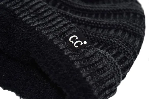 Vista 26 de C.C Winter Oversized Beanie Hat with Fuzzy Lining – Thick Knit Thermal Beanie for Cold Weather, Soft Warm Fleece Lined Cap