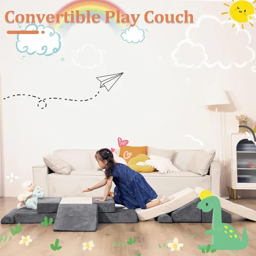Vista 6 de Sofá para niños pequeños, sofá para bebés, sofá modular de juegos para niños, sofá de escalada de espuma convertible para niños pequeños, bloques