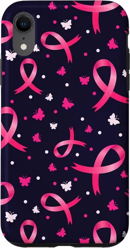 Vista 25 de Funda de soporte para iPhone 17 de mujeres de concientización sobre el cáncer de mama con patrón de cinta rosa