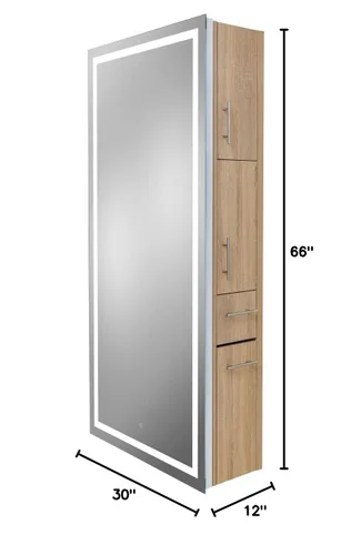 Vista 2 de Pibbs Lumina - Espejo LED de salón y servidor de almacenamiento, espejo extra grande de longitud completa, luz LED regulable integrada, botón